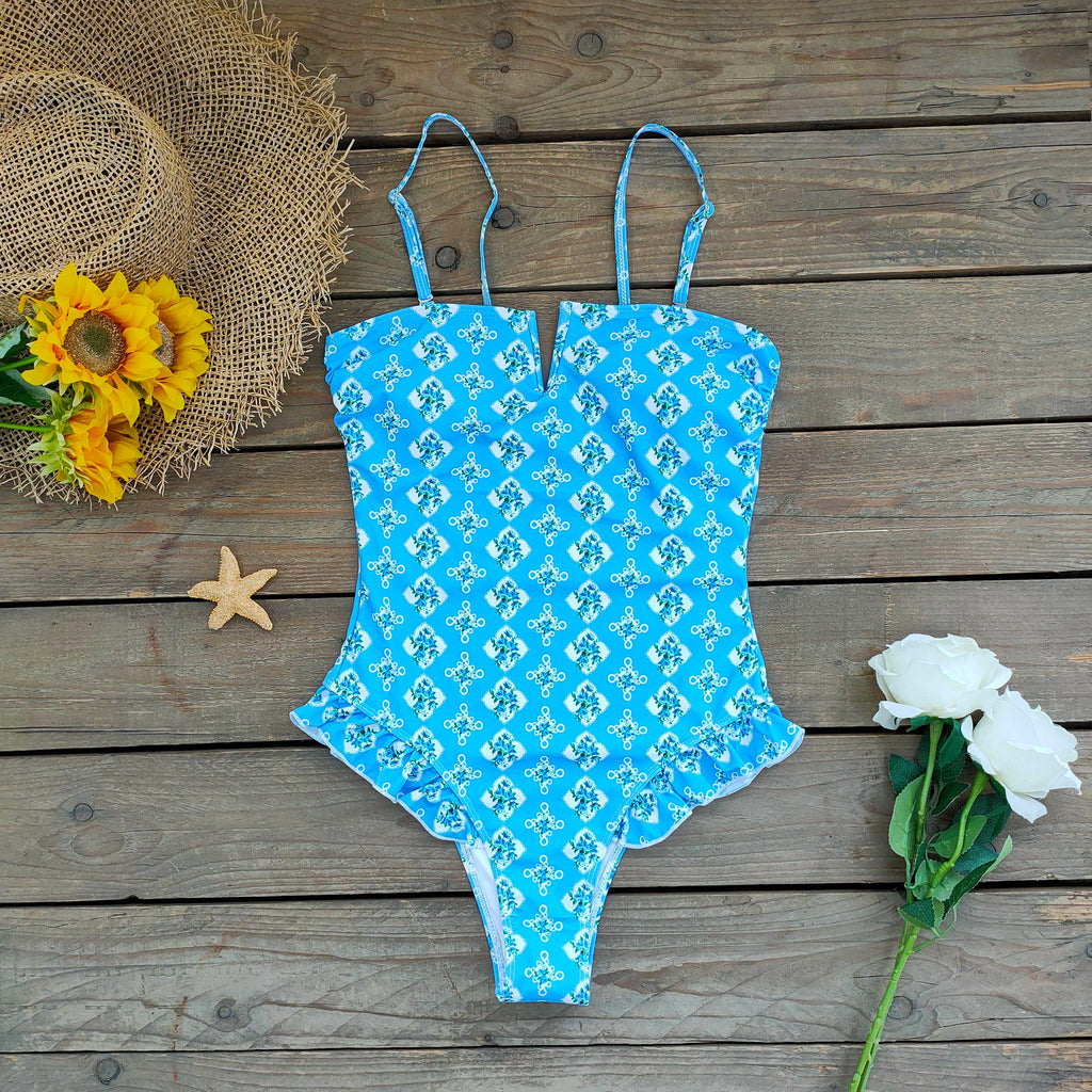 Ruffle Bodysuit Monokini Print Swim Suit