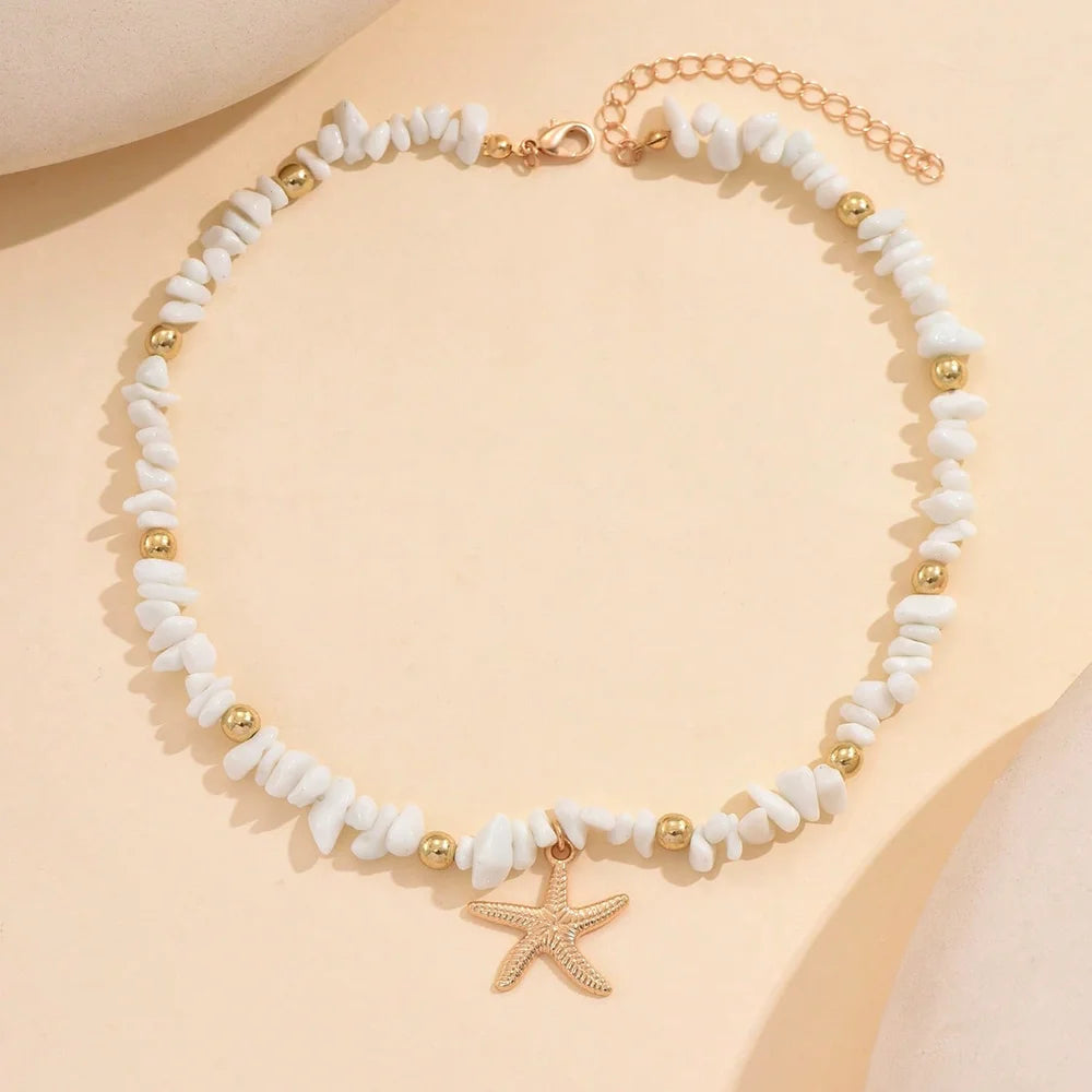Fashionable  Natural Seashell Beaded Necklace Shell Pendant Ocean Inspired Jewelry Choker Suitable For Women Holiday Party Daily