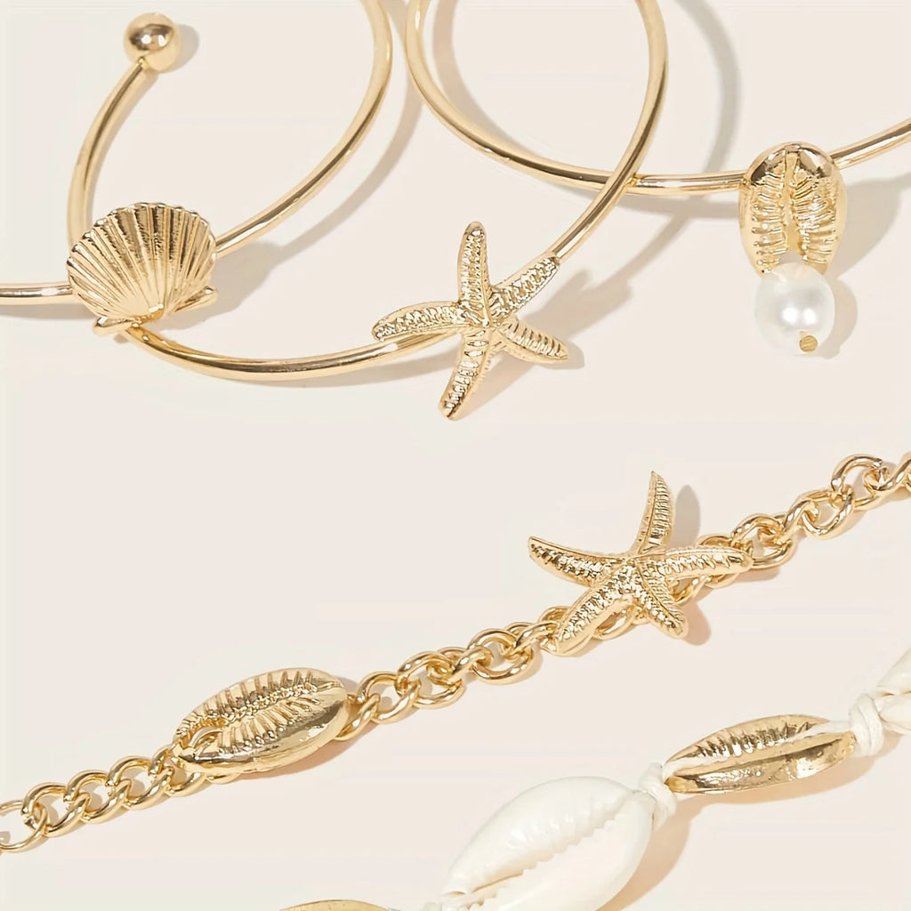 Starfish Shell Pendant Bracelet Set