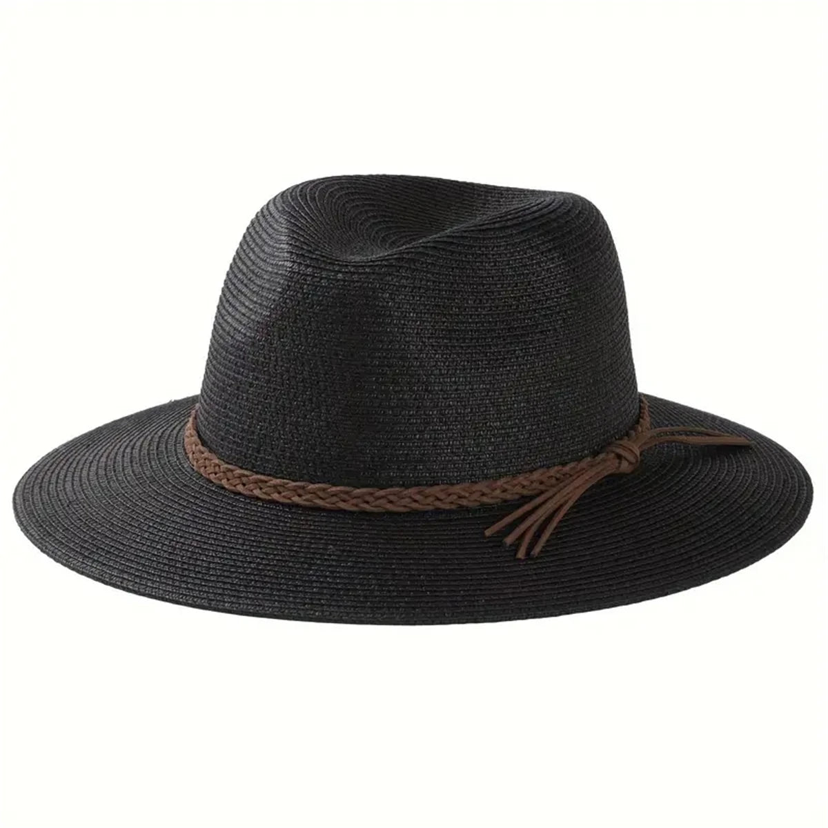 Classic Panama  Cap Braided Belt Decor Straw Sun HatSimple Unisex Travel Beach Hats For women