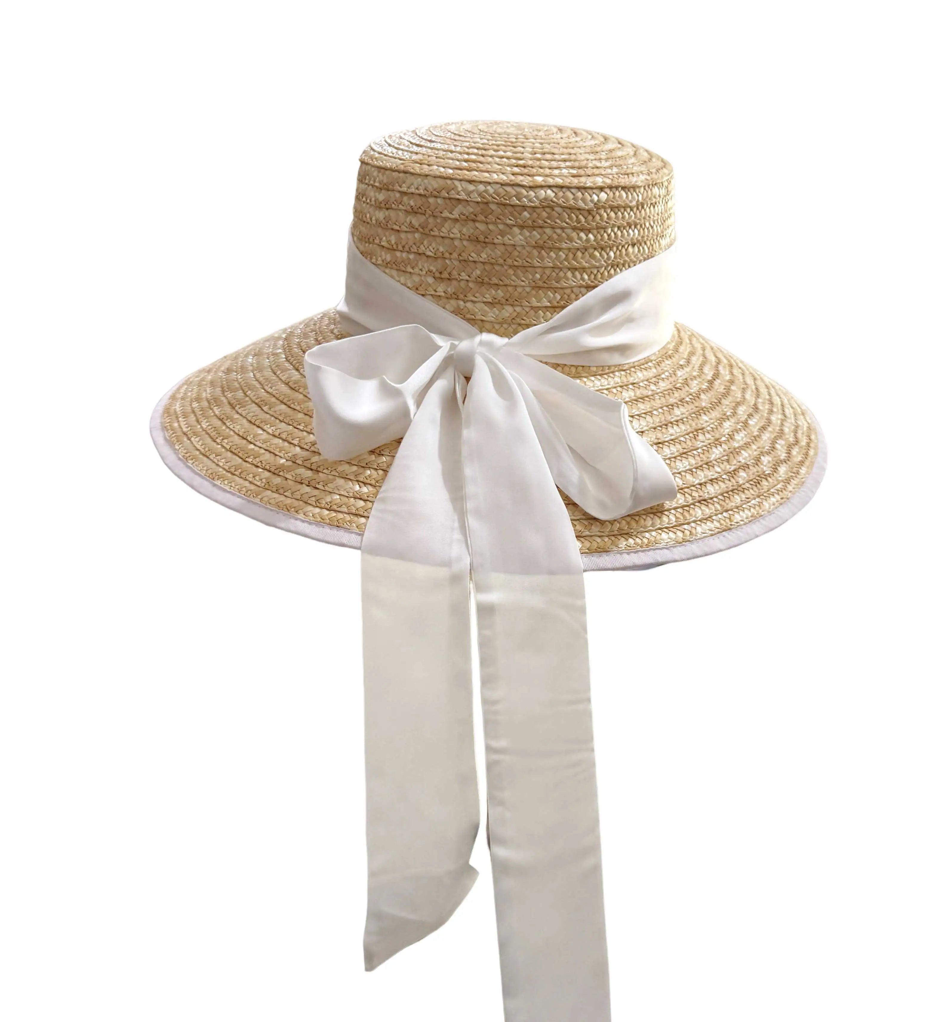 Boater Straw Hat wide brim French elegant square ribbon women's sun hat holiday straw hat  모자 햇빛 가리개