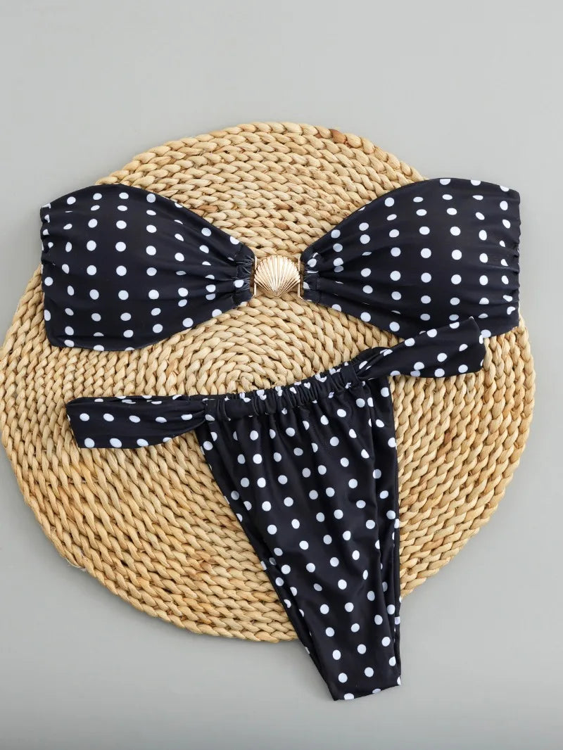 Polka Dot Bikini Set Women Two Piece Swimwear - Flirty Sexy Instagram Beach Vacation Push Up Swimsuit