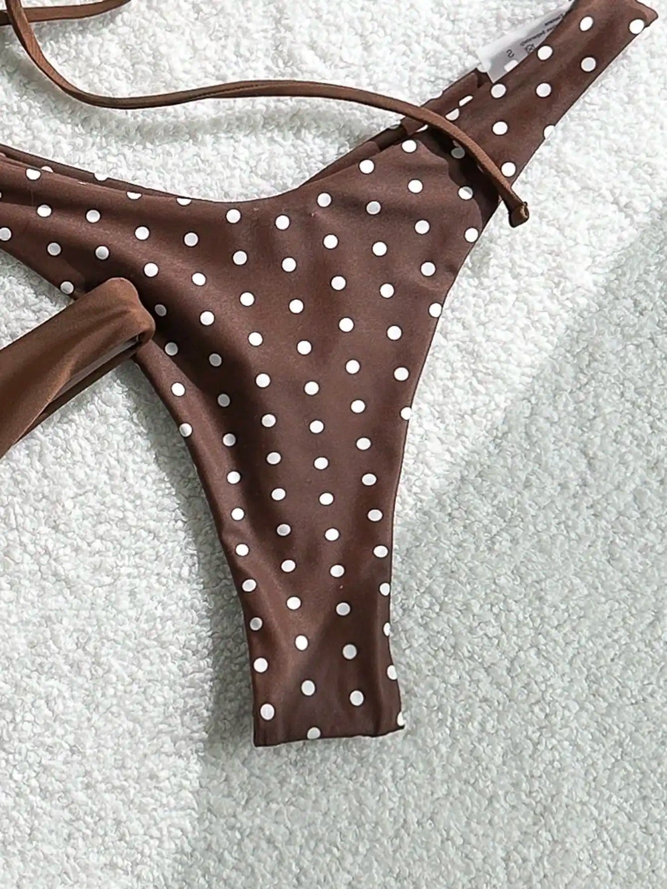 Retro polka dot and solid color triangle bikini set