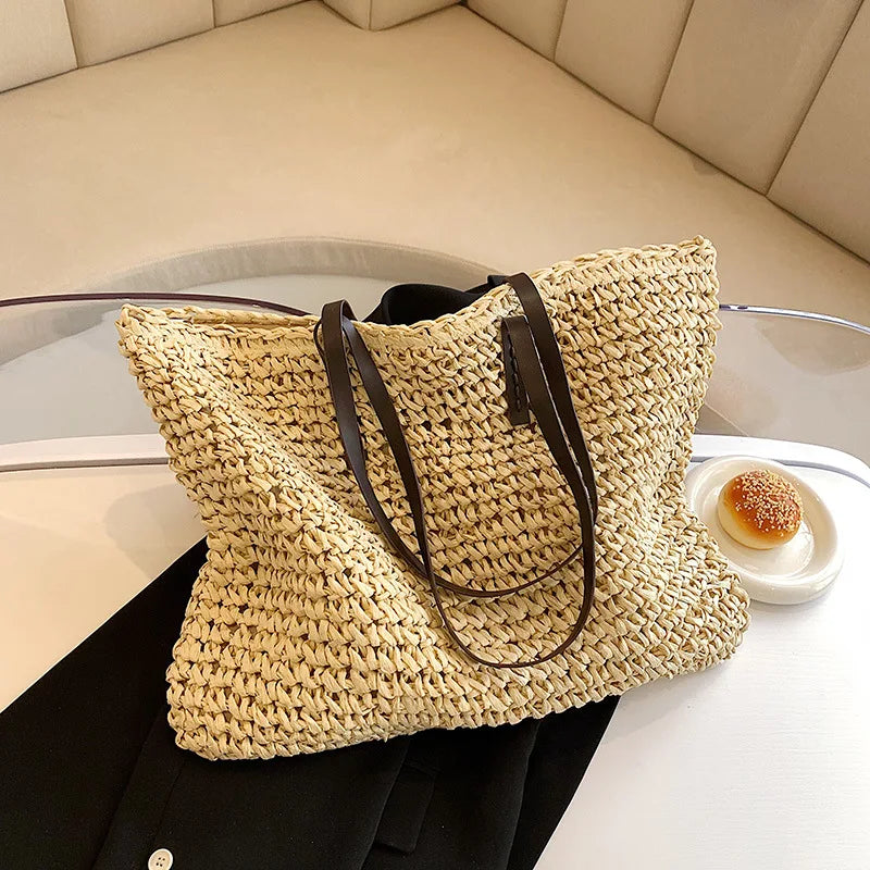 Bohemian Hollow Straw Beach Handbag