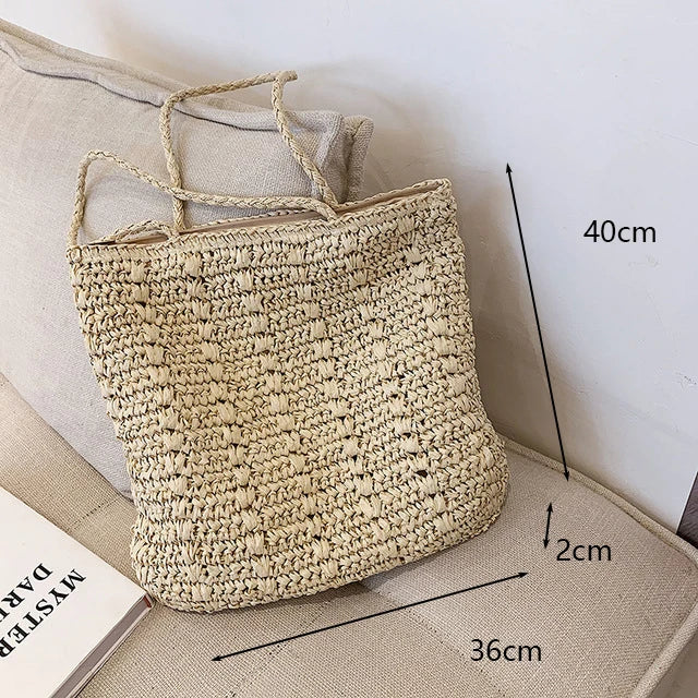 Bohemian Hollow Straw Beach Handabg Handmade Woven Shoulder Bag For Women Raffia Shopping Travel Bag Female Summer Casual Tote