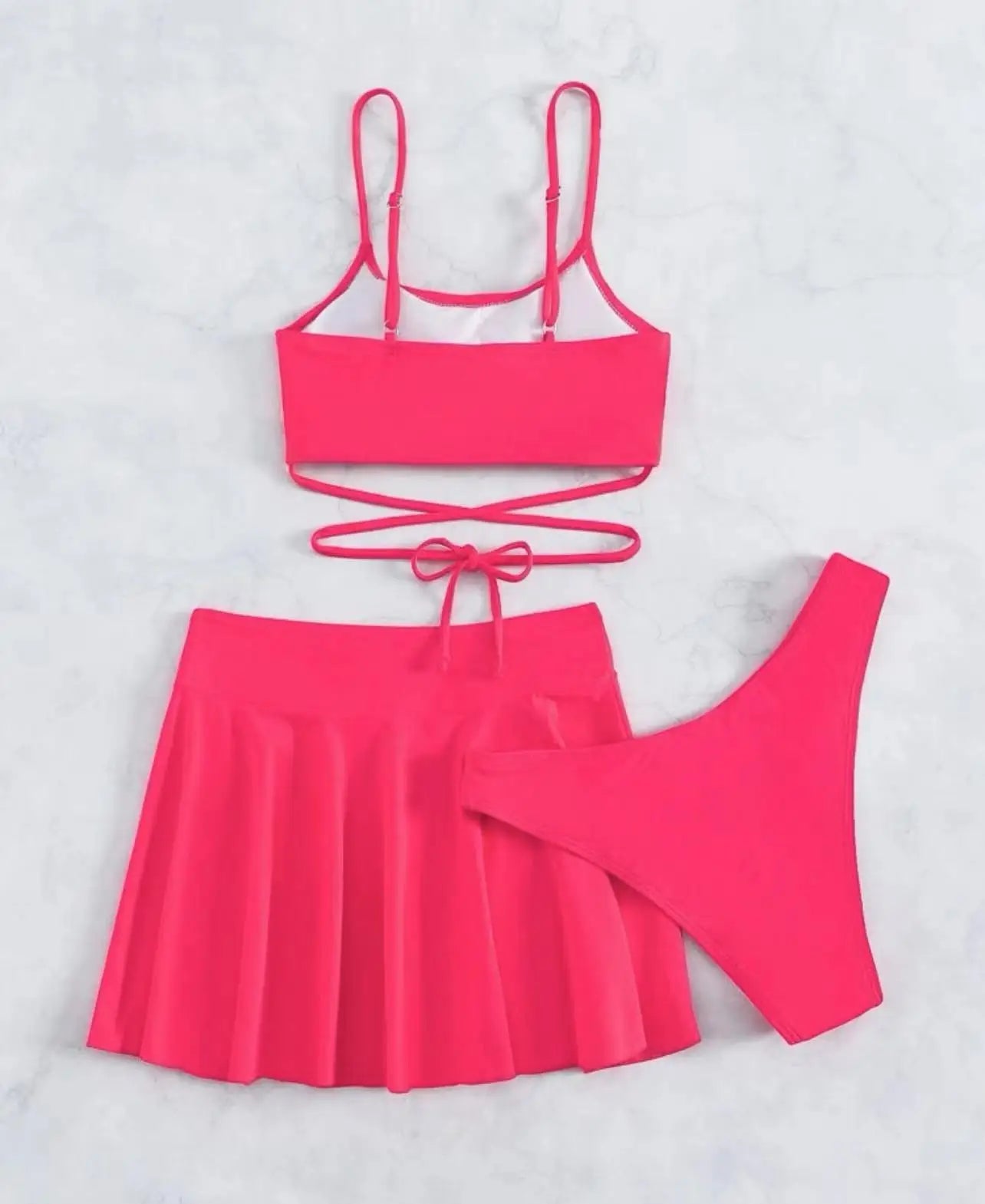 3 Pieces Crisscross Tie Back Bikini & Short Skirt
