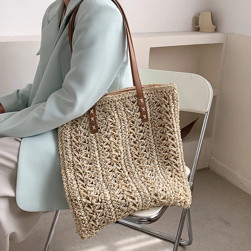 Bohemian Hollow Straw Beach Handbag