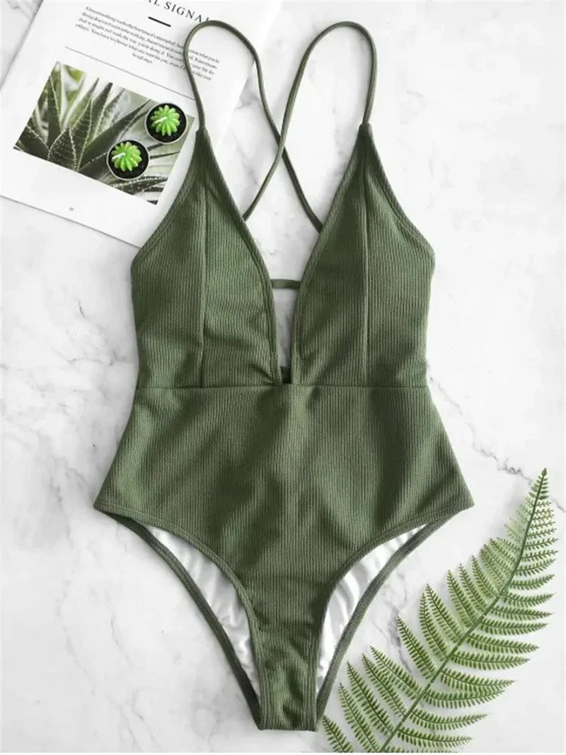 Deep V Neck  Bathing Suit