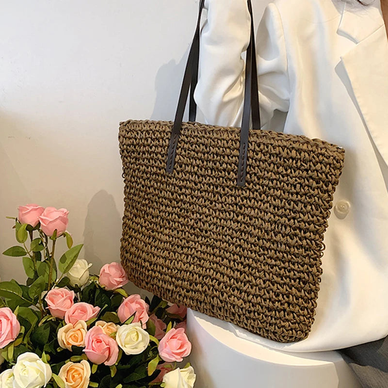 Bohemian Hollow Straw Beach Handbag