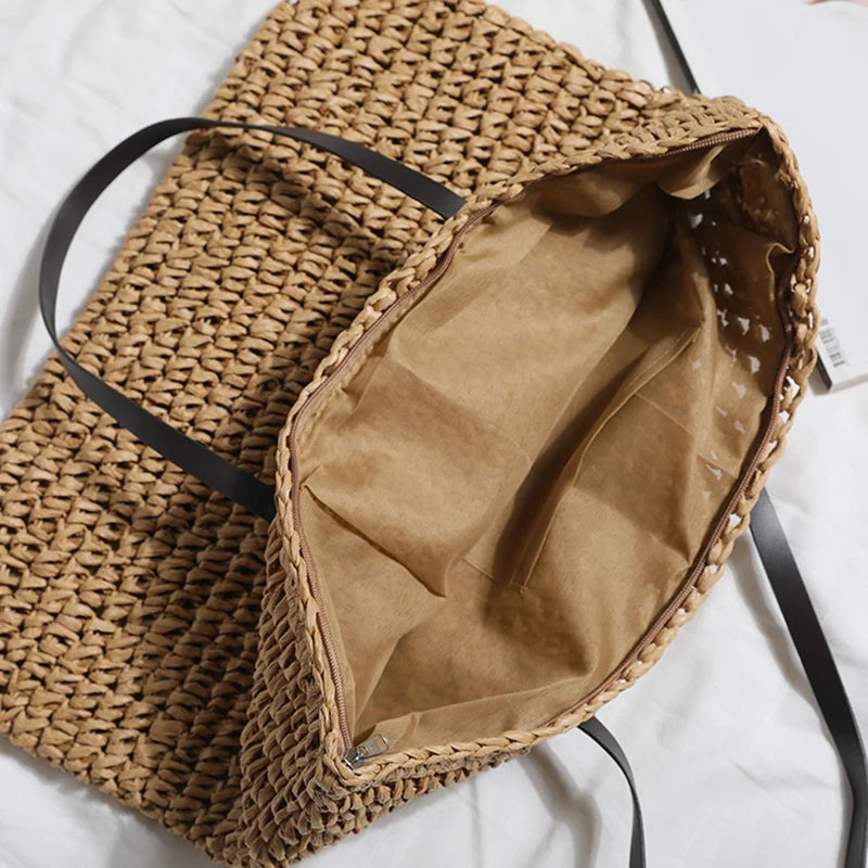 Bohemian Hollow Straw Beach Handabg Handmade Woven Shoulder Bag For Women Raffia Shopping Travel Bag Female Summer Casual Tote