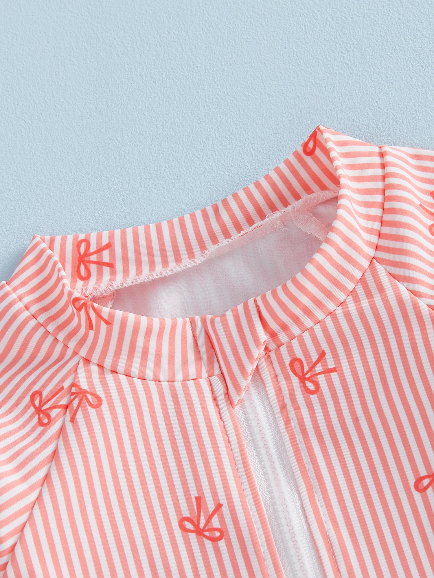 Striped Bow Printed Long Sleeve Swimwear with Hat