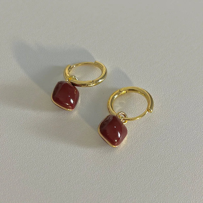 Vintage Red Heart Pendant Earrings