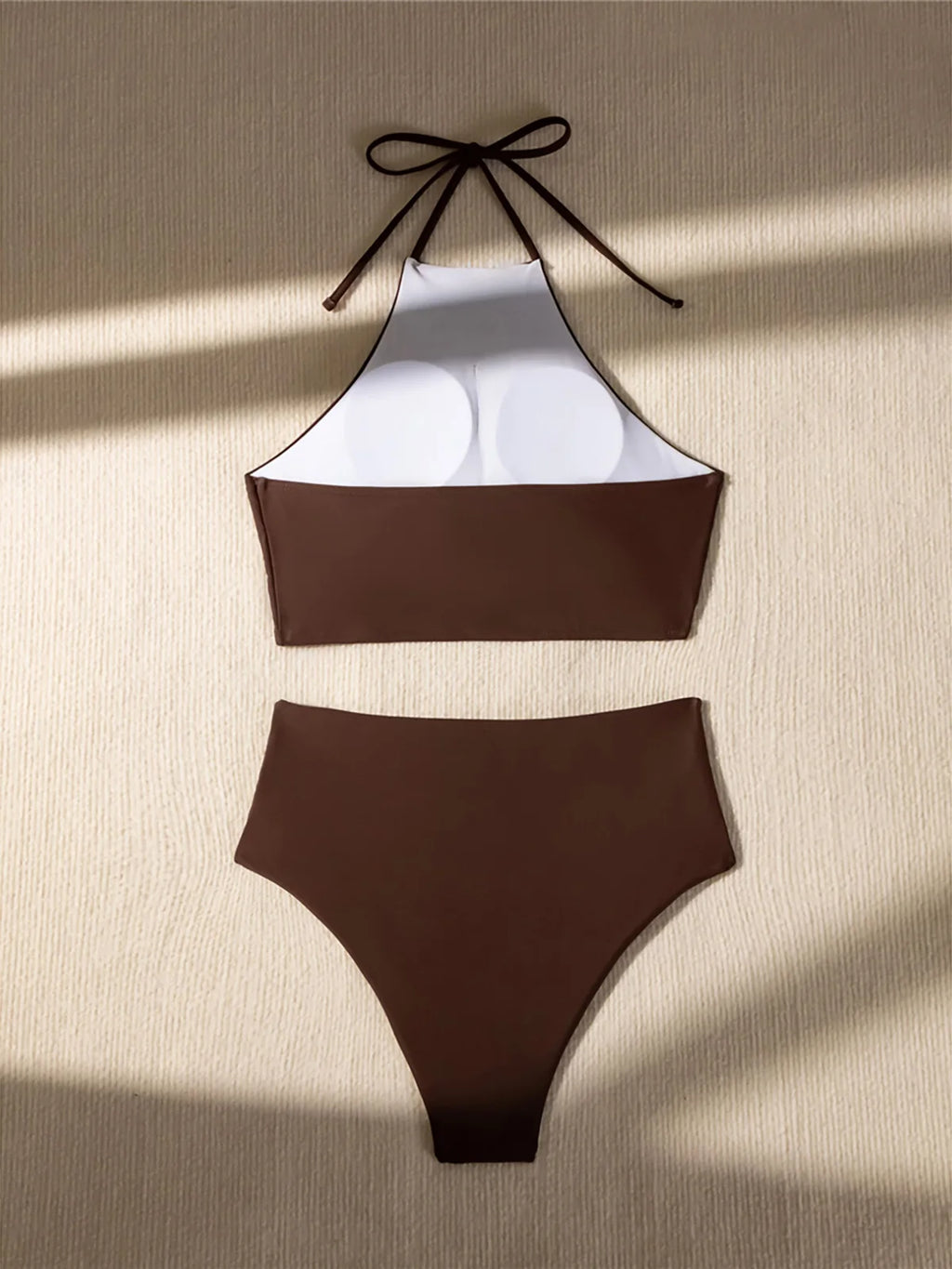 Halter Wrinkled High Neck Swimsuit