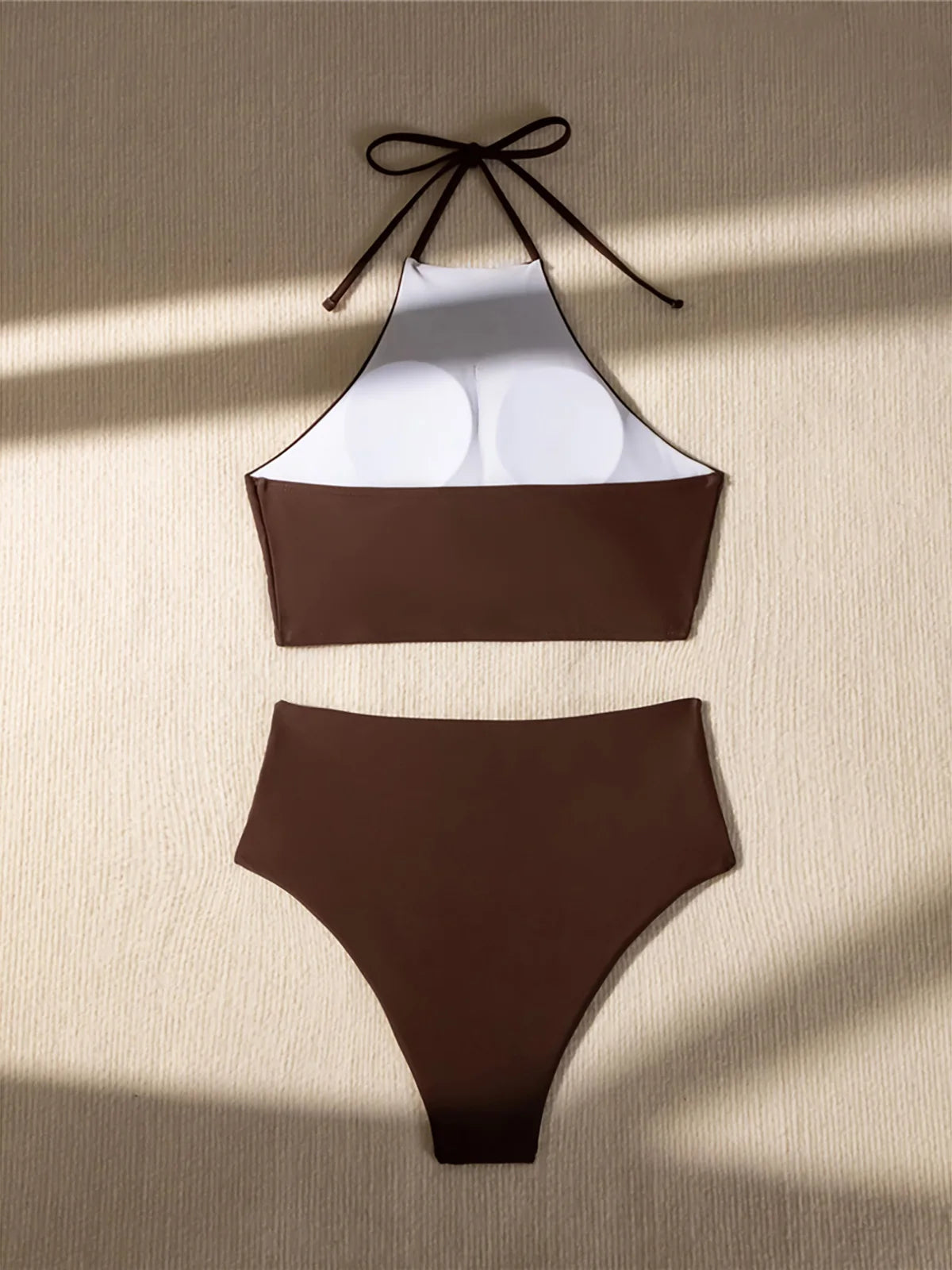 Halter Wrinkled High Neck Swimsuit