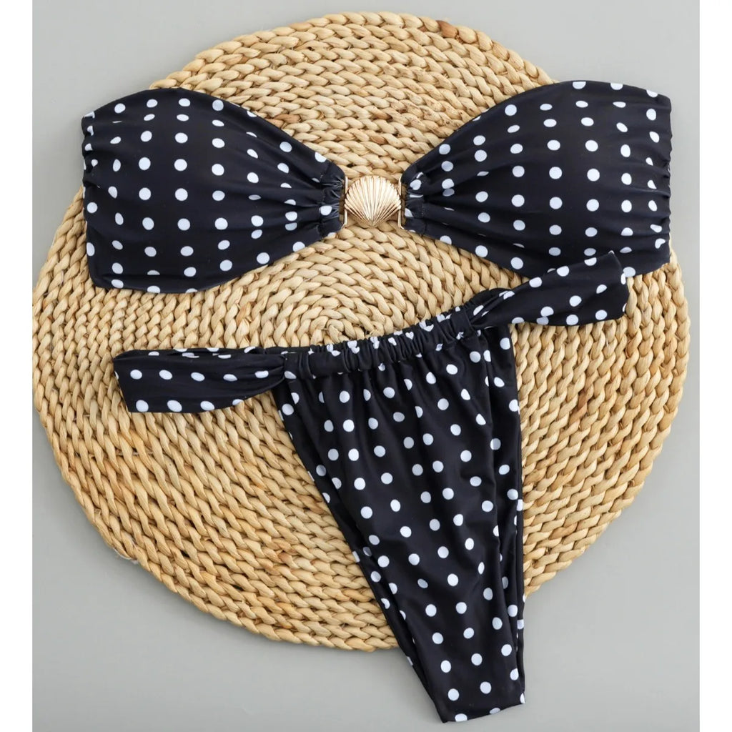 Polka Dot Bikini Set Women Two Piece Swimwear - Flirty Sexy Instagram Beach Vacation Push Up Swimsuit