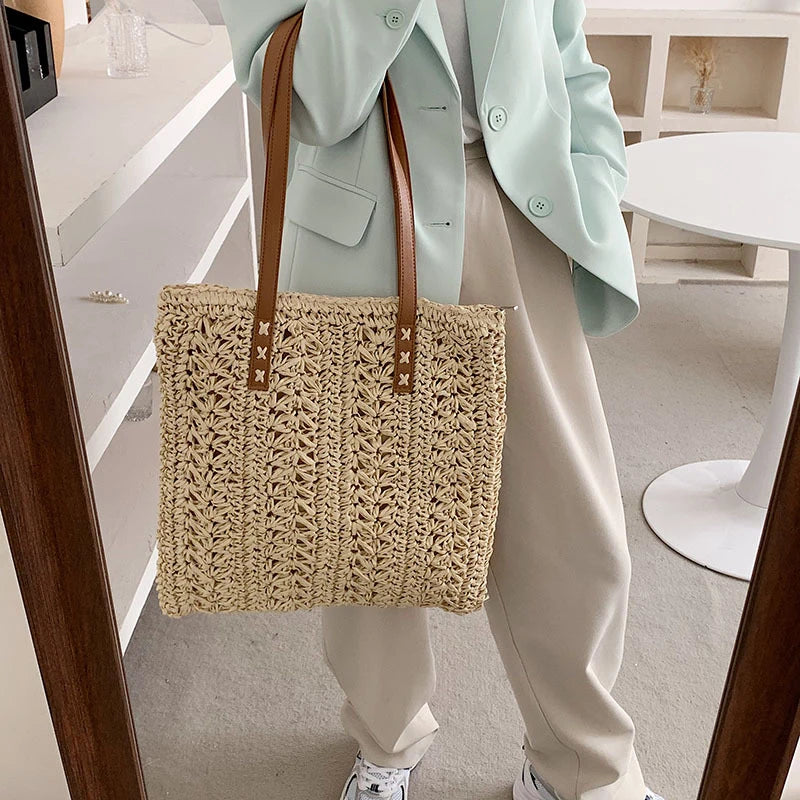 Bohemian Hollow Straw Beach Handbag