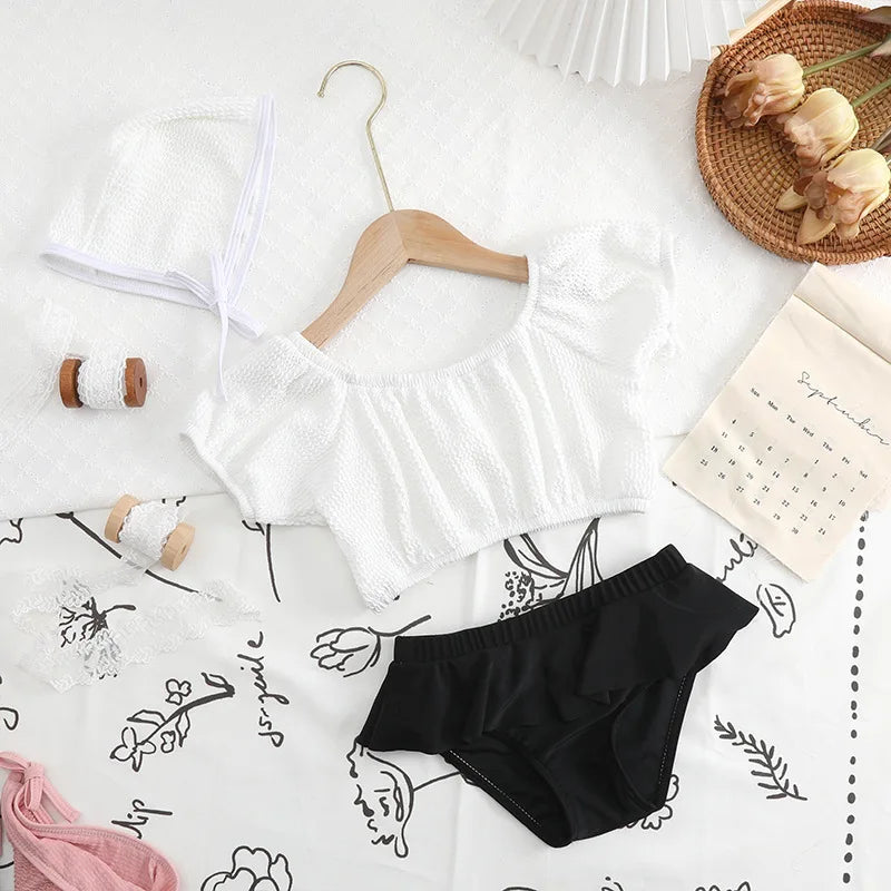 Pleated Bathing Suit With Hat