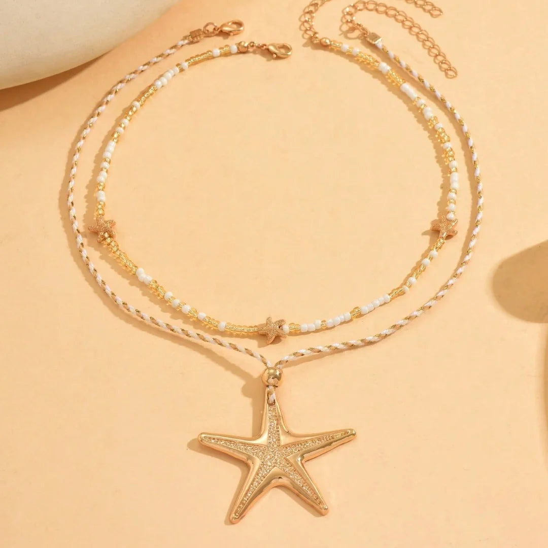 Retro White Starfish Pendant Collarbone Necklace