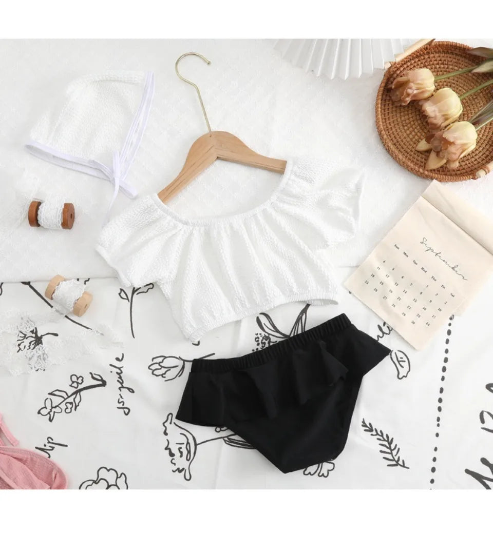 Pleated Bathing Suit With Hat