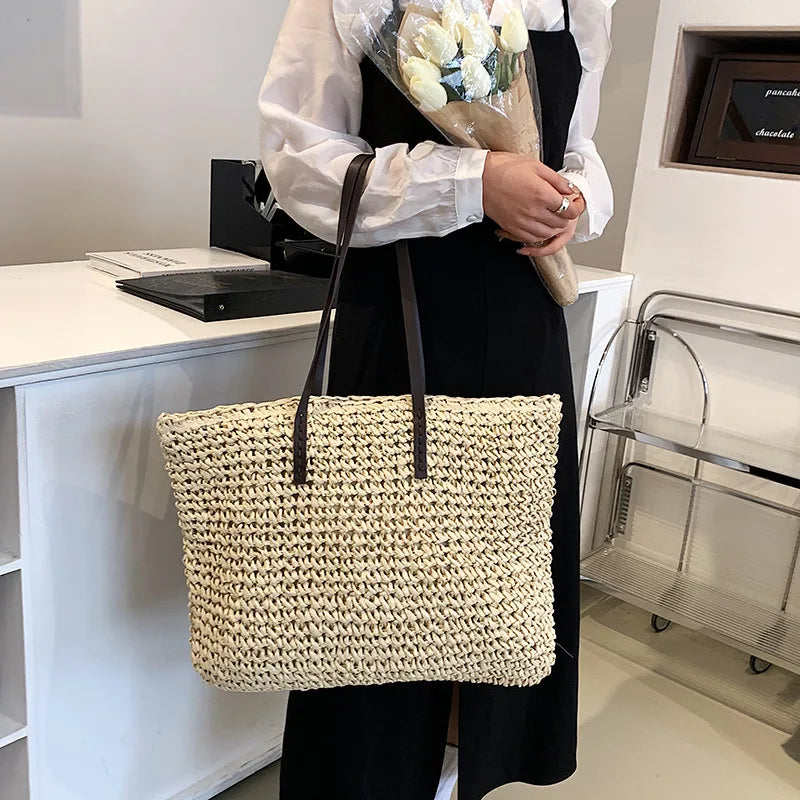 Bohemian Hollow Straw Beach Handbag