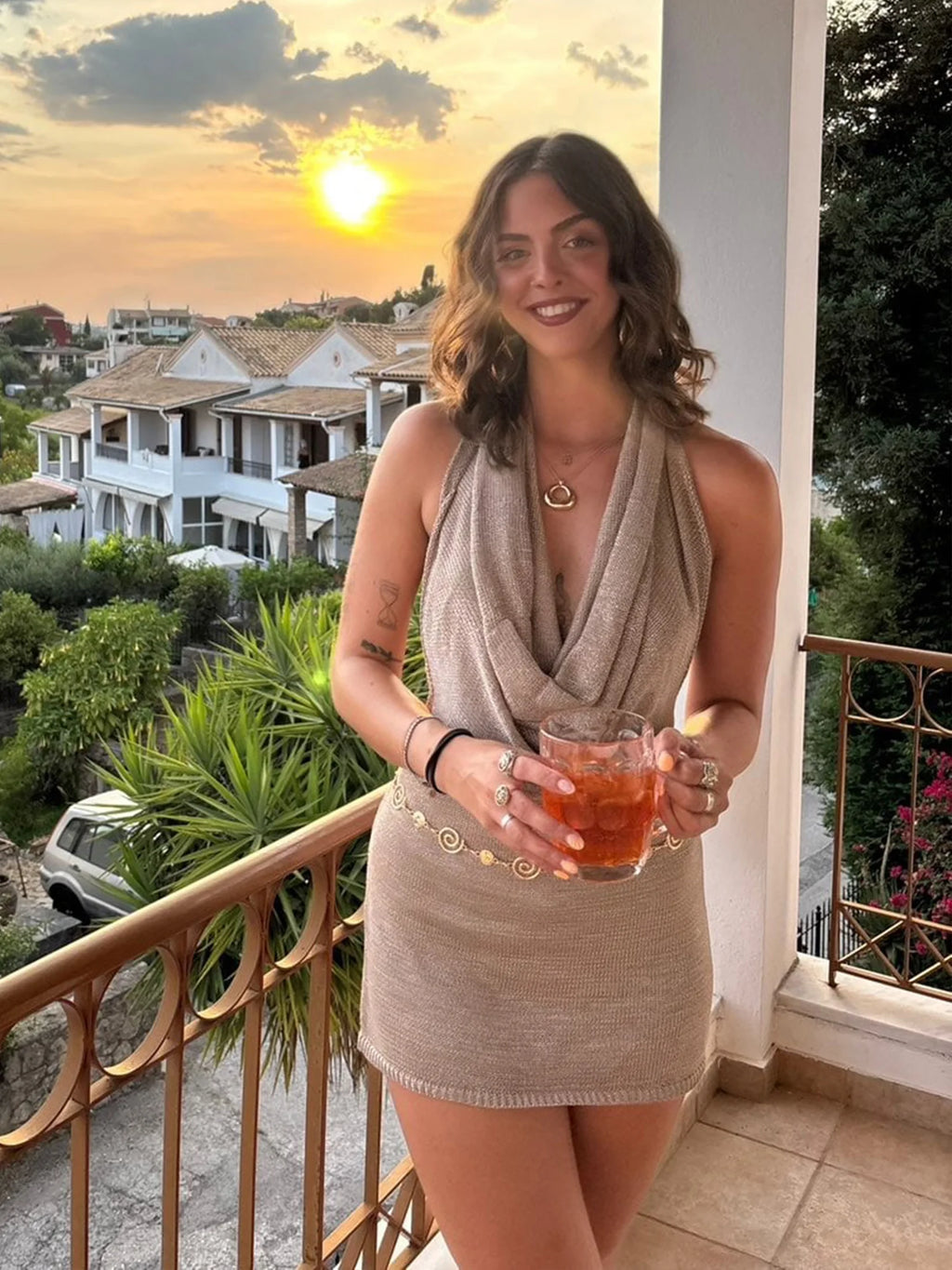 Bright Silk Backless Knit Beach Mini Dress