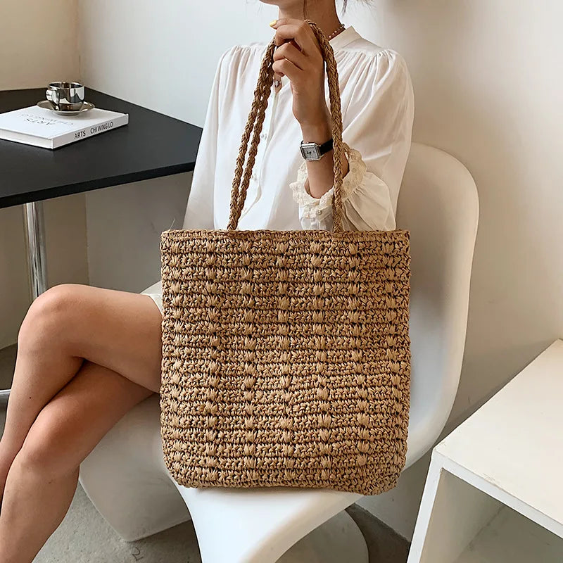 Bohemian Hollow Straw Beach Handbag