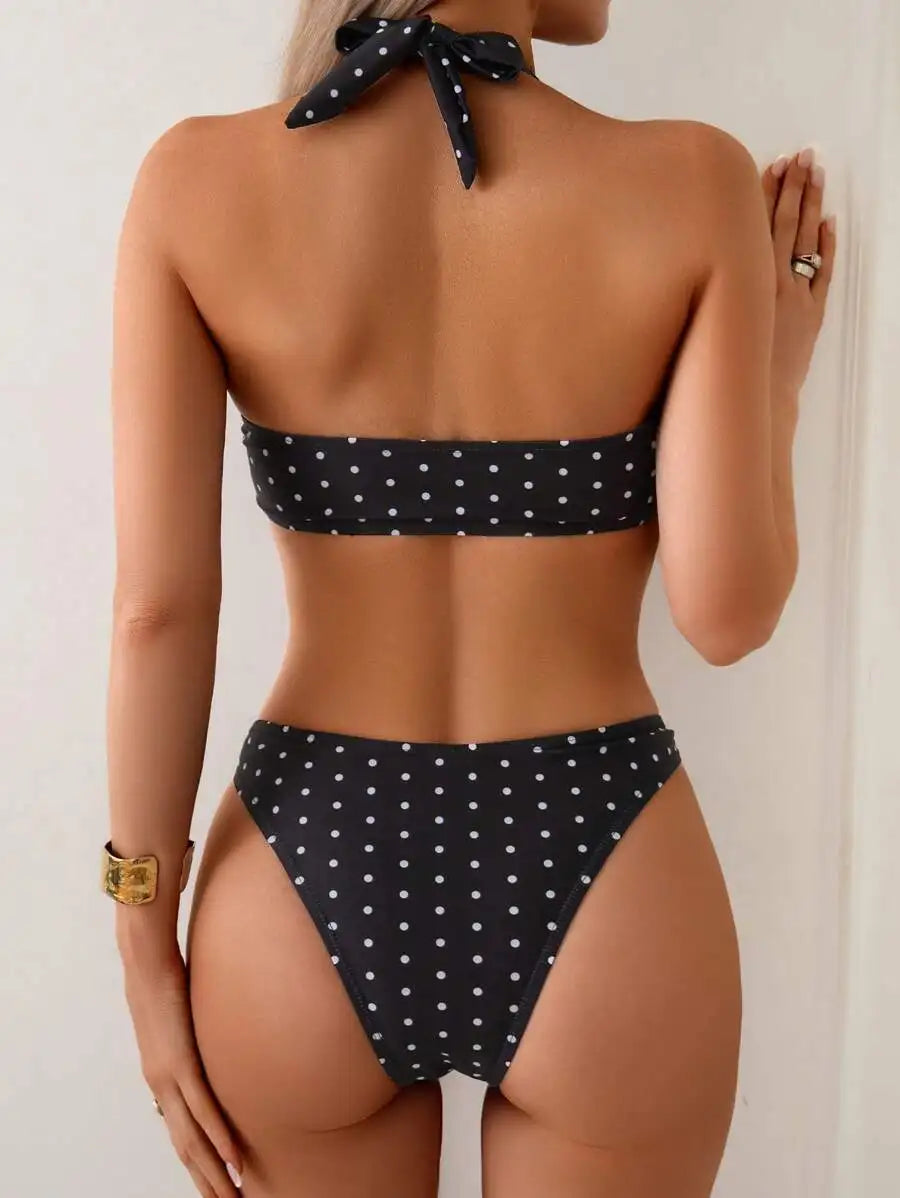 Polka Dot Printing Women's Bikini Set Two-Piece Swimsuit Beach Swimwear V Neck Sexy Bikinis