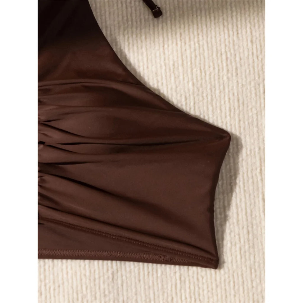 Halter Wrinkled High Neck Swimsuit