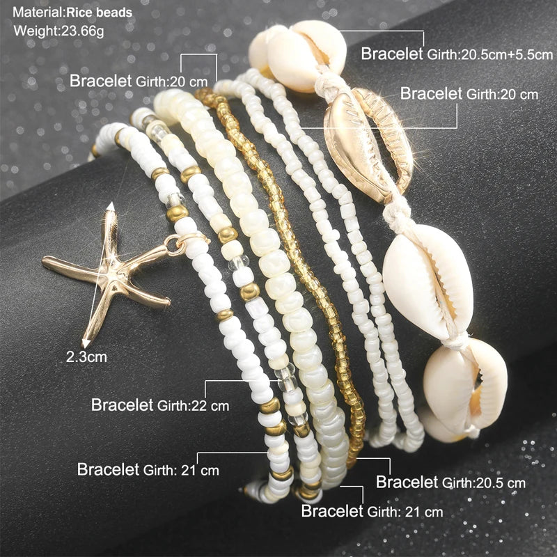 Bohemian Rice Beads Starfish Pendant Anklet