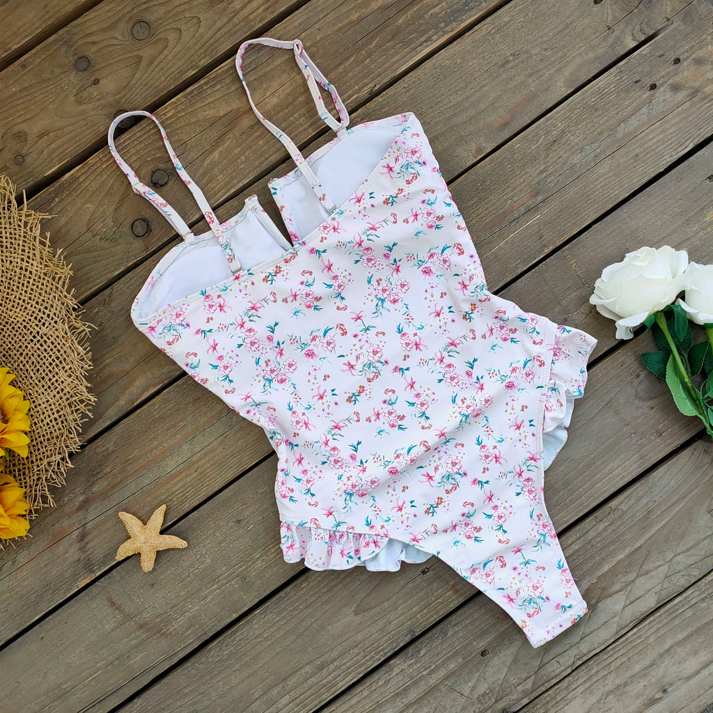 Ruffle Bodysuit Monokini Print Swim Suit