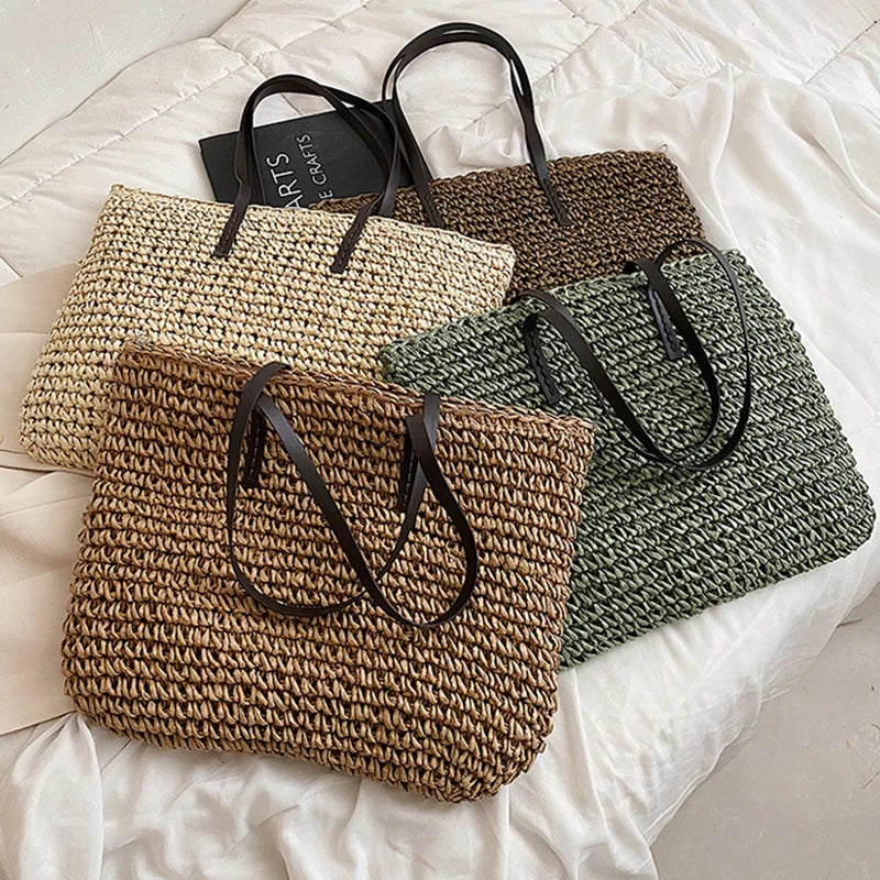 Bohemian Hollow Straw Beach Handabg Handmade Woven Shoulder Bag For Women Raffia Shopping Travel Bag Female Summer Casual Tote