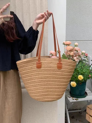 Women's Large Capacity Shoulder Bag Summer Straw Woven Basket Handbag Fashion Female Luxury Designer Beach Bag Bali Shopper Tote