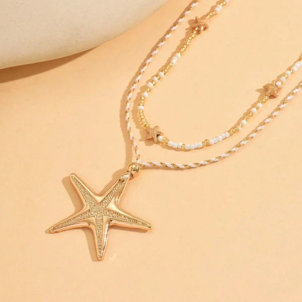 Retro White Starfish Pendant Collarbone Necklace