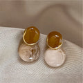Brown Enamel Oil Beige Acrylic Dangle Earrings