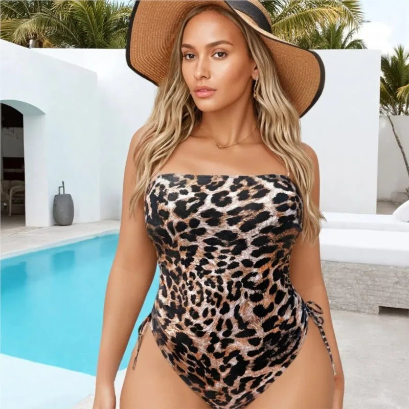 Leopard One Piece Plus Size High Waist Bikini