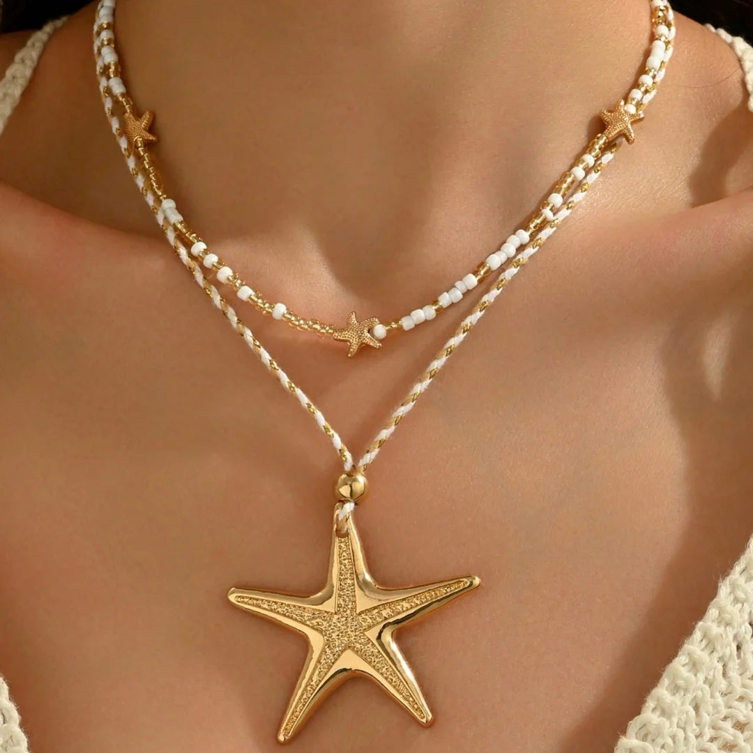 Retro White Starfish Pendant Collarbone Necklace