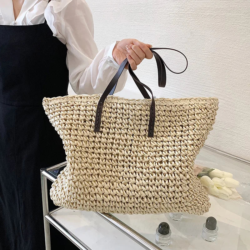 Bohemian Hollow Straw Beach Handbag