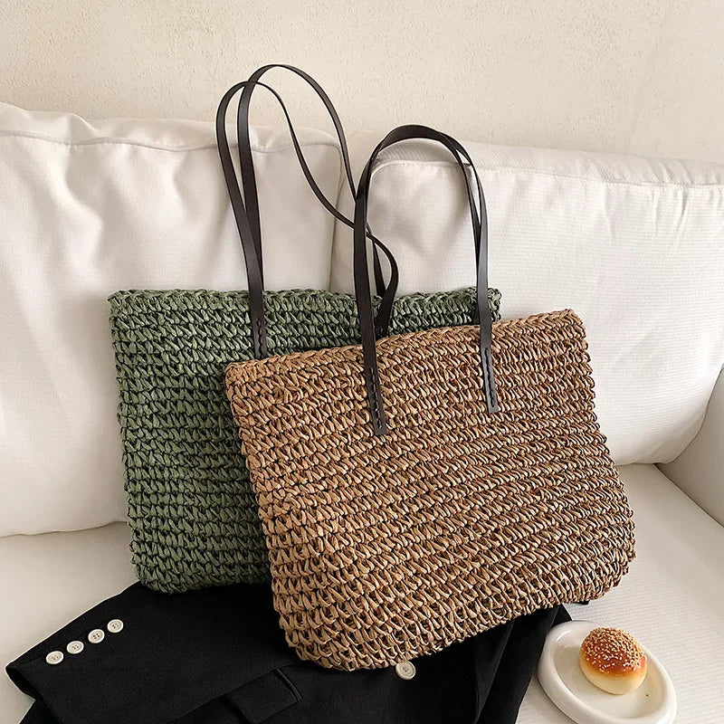 Bohemian Hollow Straw Beach Handbag
