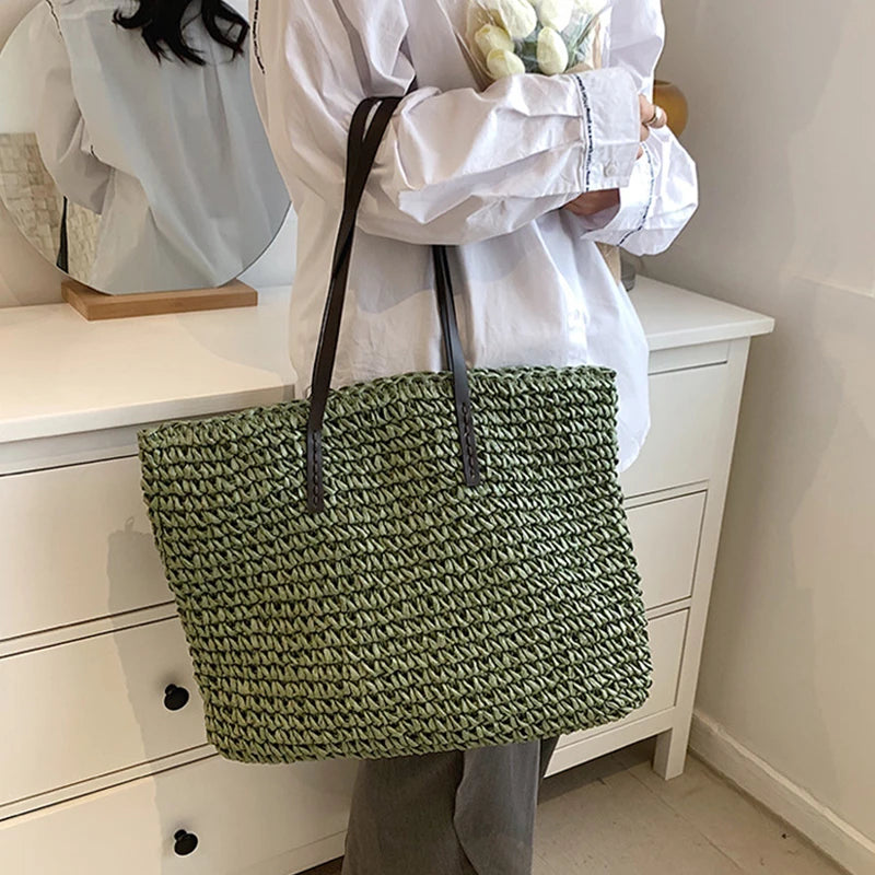 Bohemian Hollow Straw Beach Handbag