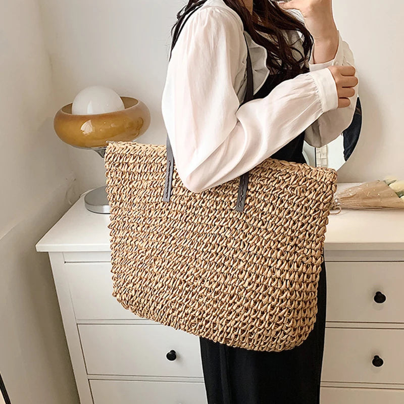 Bohemian Hollow Straw Beach Handbag