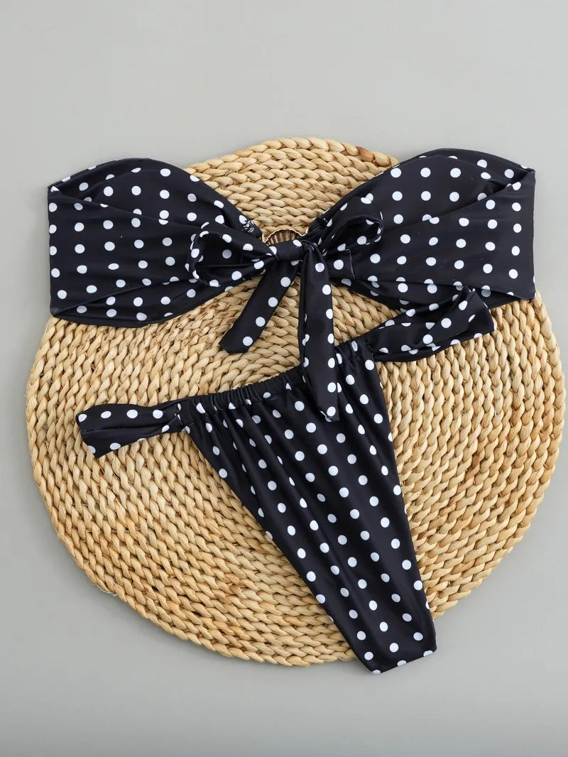 Polka Dot Bikini Set Women Two Piece Swimwear - Flirty Sexy Instagram Beach Vacation Push Up Swimsuit