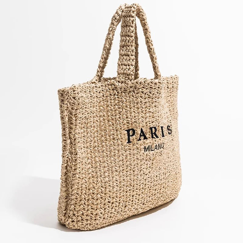 Straw Tote Bag Designer Letters