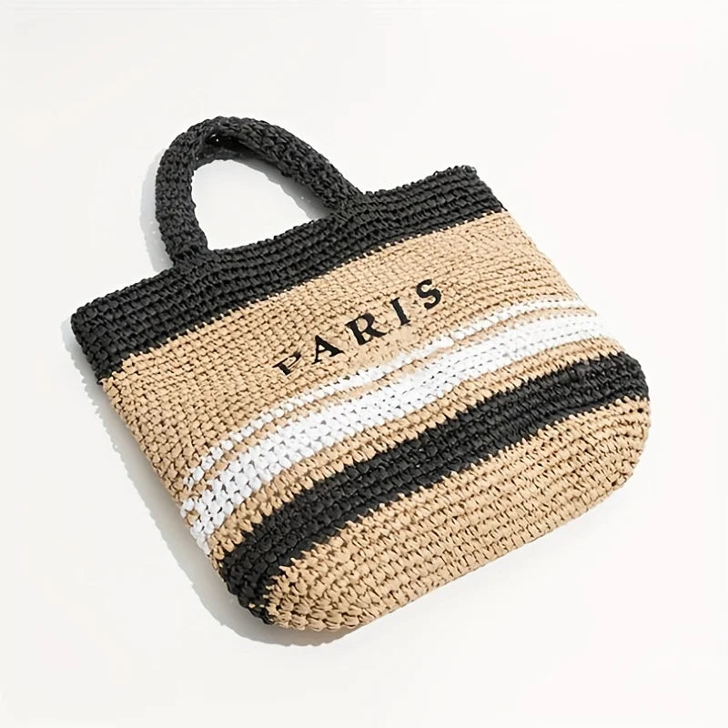 Straw Tote Bag Designer Letters