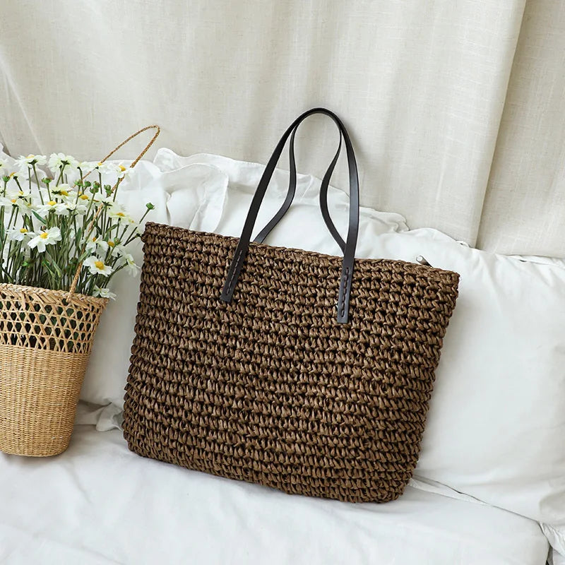 Bohemian Hollow Straw Beach Handbag