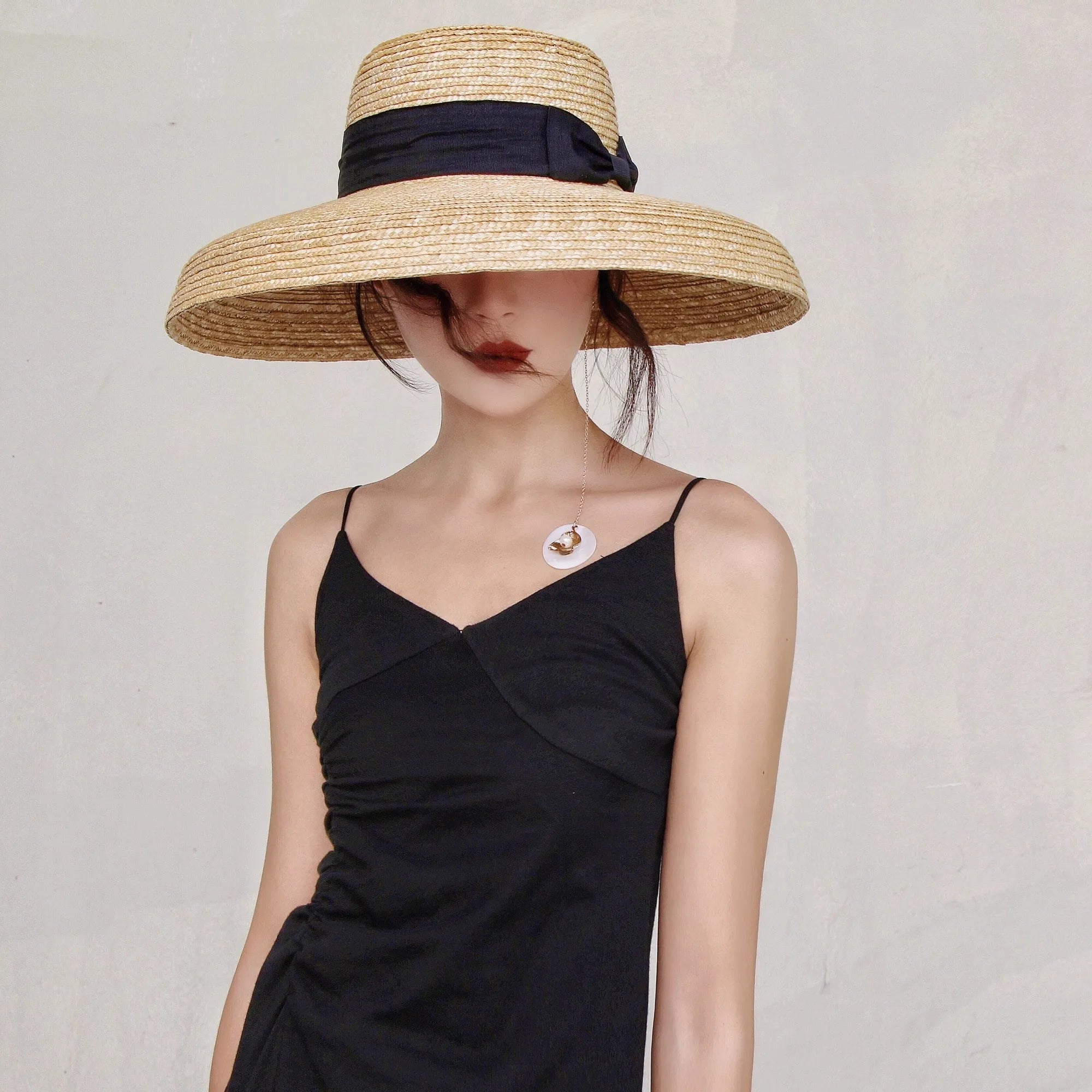 Boater Straw Hat wide brim French elegant square ribbon women's sun hat holiday straw hat  모자 햇빛 가리개