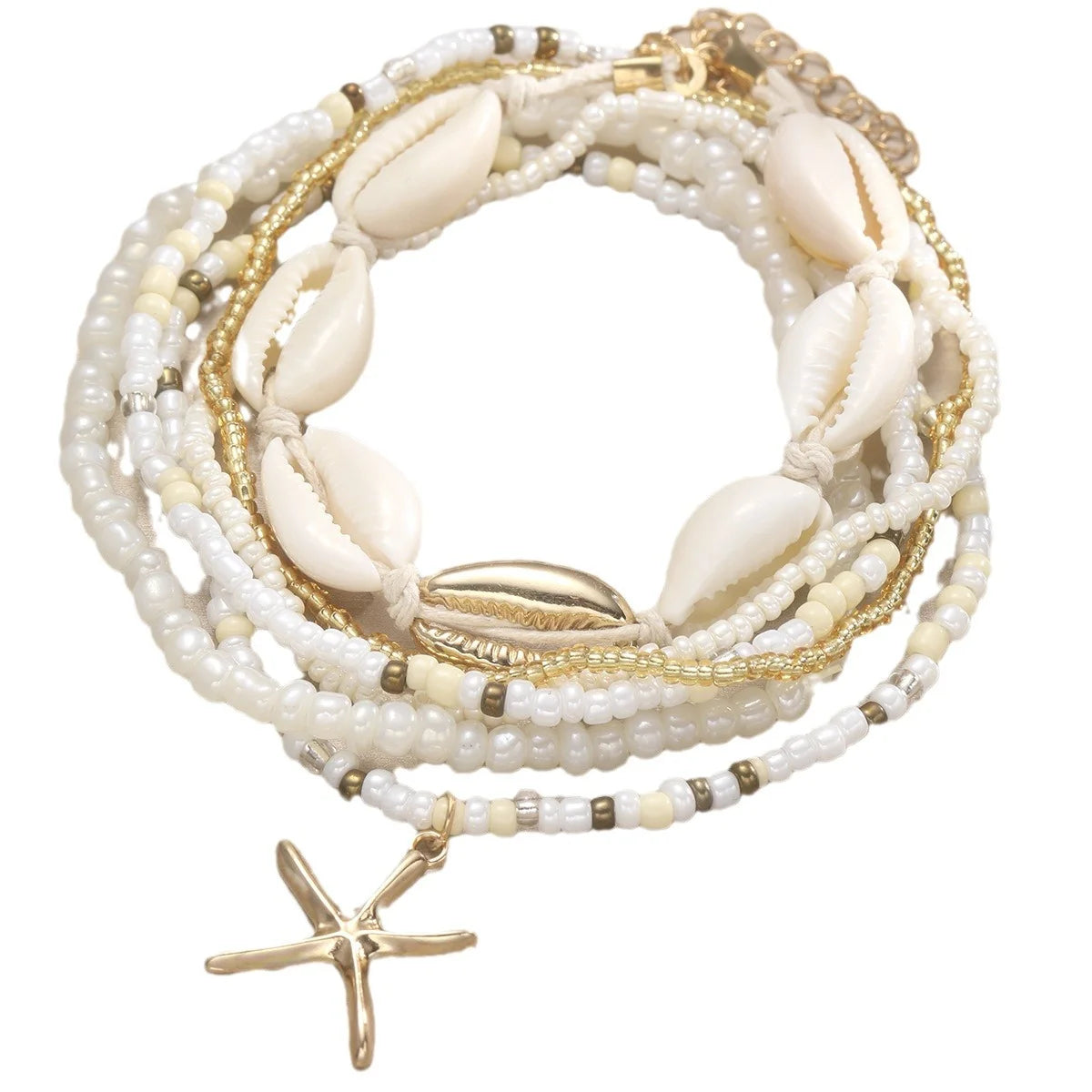 Bohemian Rice Beads Starfish Pendant Anklet