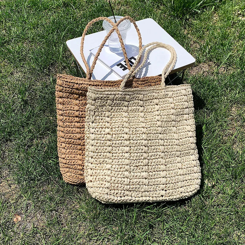 Bohemian Hollow Straw Beach Handbag