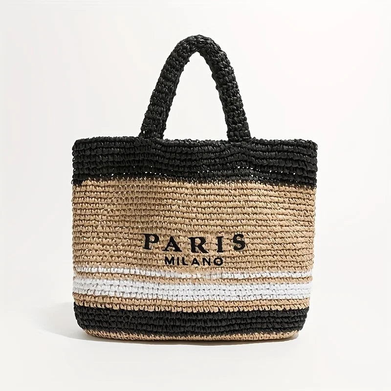 Straw Tote Bag Designer Letters