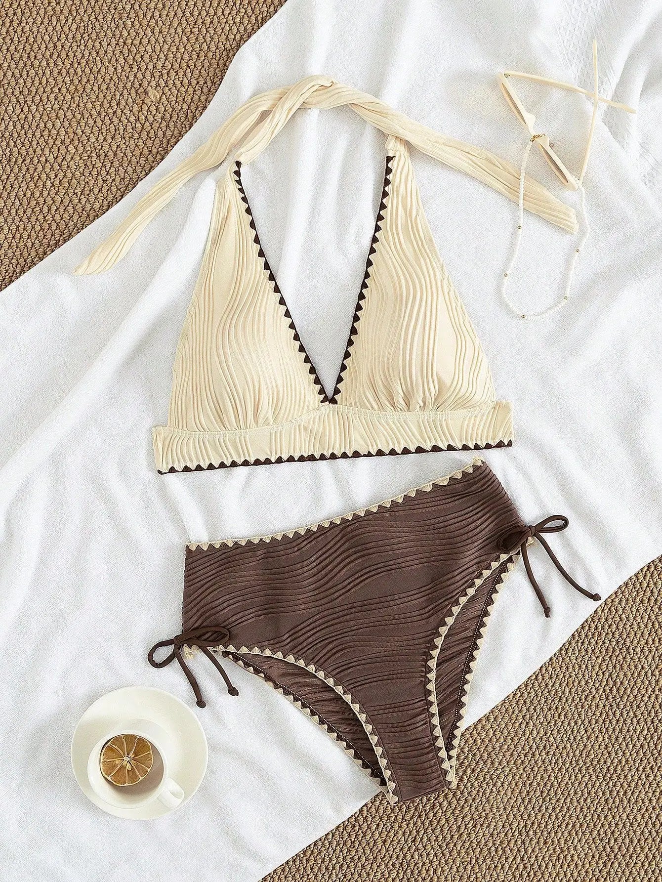 Drawstring Side High Waist Swimsuit